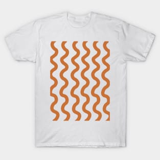 Brown vertical wavy curly lines pattern T-Shirt